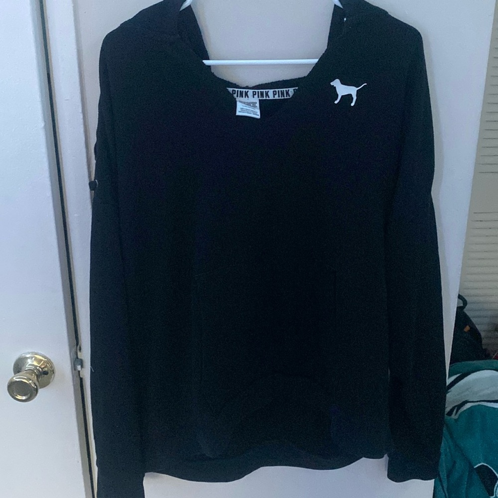 PINK Black V Neck Hoodie Size L